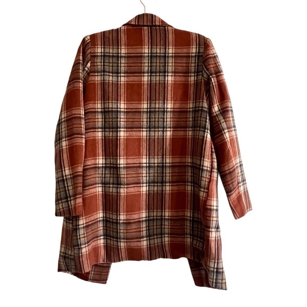 Women's Copper Orange Plaid Preppy Lapel Collar Long Blazer Jacket Size Small - Picture 4 of 8